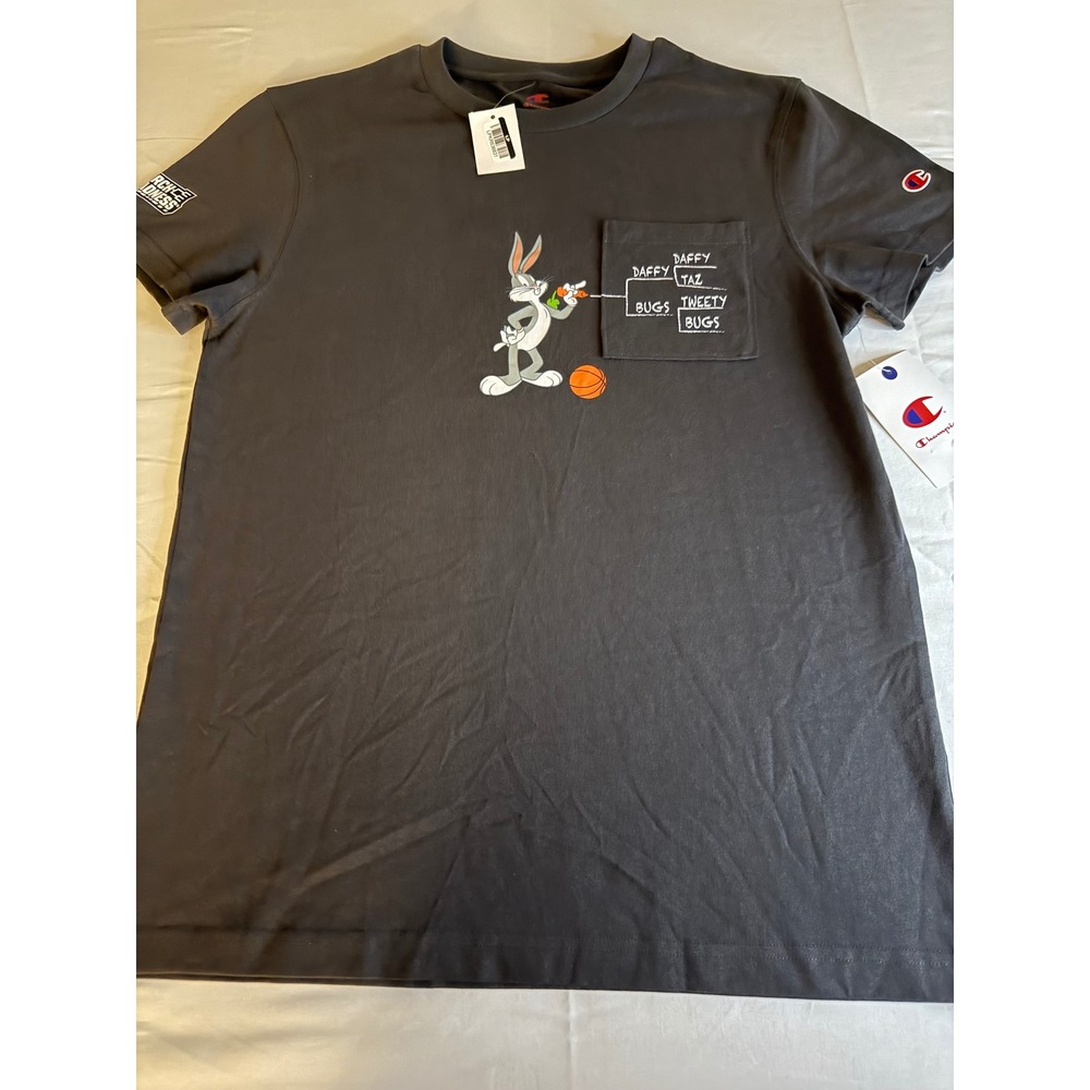Champion Space Jam 30th Anniversary Bugs Bunny Pocket T-Shirt Mens Medium Gray